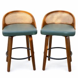 2 Counter Height Stools | Rattan/Cane Back | Solid Wood | Like New
