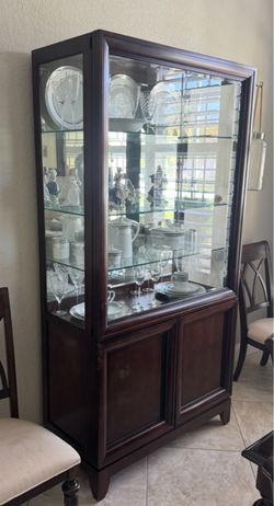 Dark Wood China Cabinet with Glass Shelves