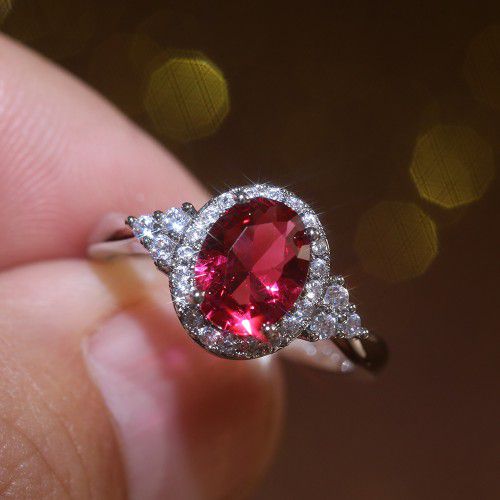 "Refine Oval Shiny Red Zircon Ruby Rings for Women, PD321
