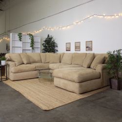 Velvet Beige U-Shaped Sectional with Chaise, Free Delivery
