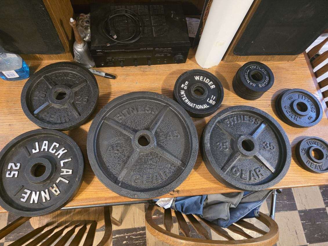 Olympic Weights, Punching Bag, Preacher Curl Stand