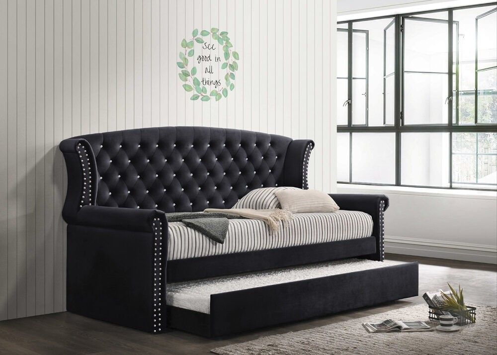 Scarlett Upholstered Tufted Twin Daybed with Trundle (Mattress not