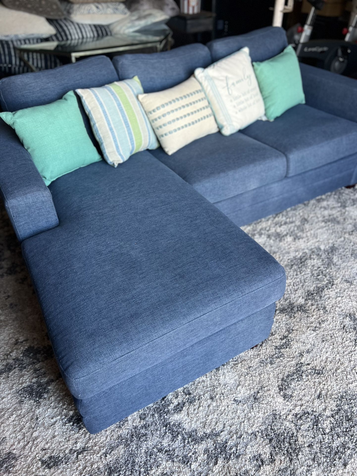 Breton fabric sofa with reversible chaise (Length 84”W 65”H 18)