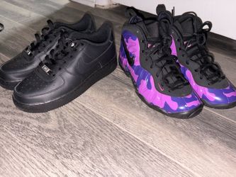 Nike purple foams and black Air Force’s