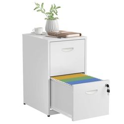 Polup 2 Drawer Storage 18"D Modern Office Metal Vertical File Cabinet with Lock,White File Cabinets