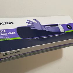 Halyard purple nitrile max powder free exam gloves extended 16” cuff Size Large 50 count box new