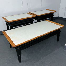 Vintage Mid Century Wood Coffee Table Set w 2 Table Lamps 