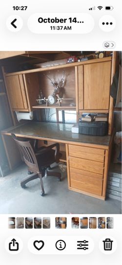 Oak Desk with Hutch and Drawers