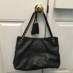 Tory Burch Leather Handbag-14 1/2 Inches X 10 Inches And Matching Billfold Clutch 7 1/2 Inches X 4 Inches