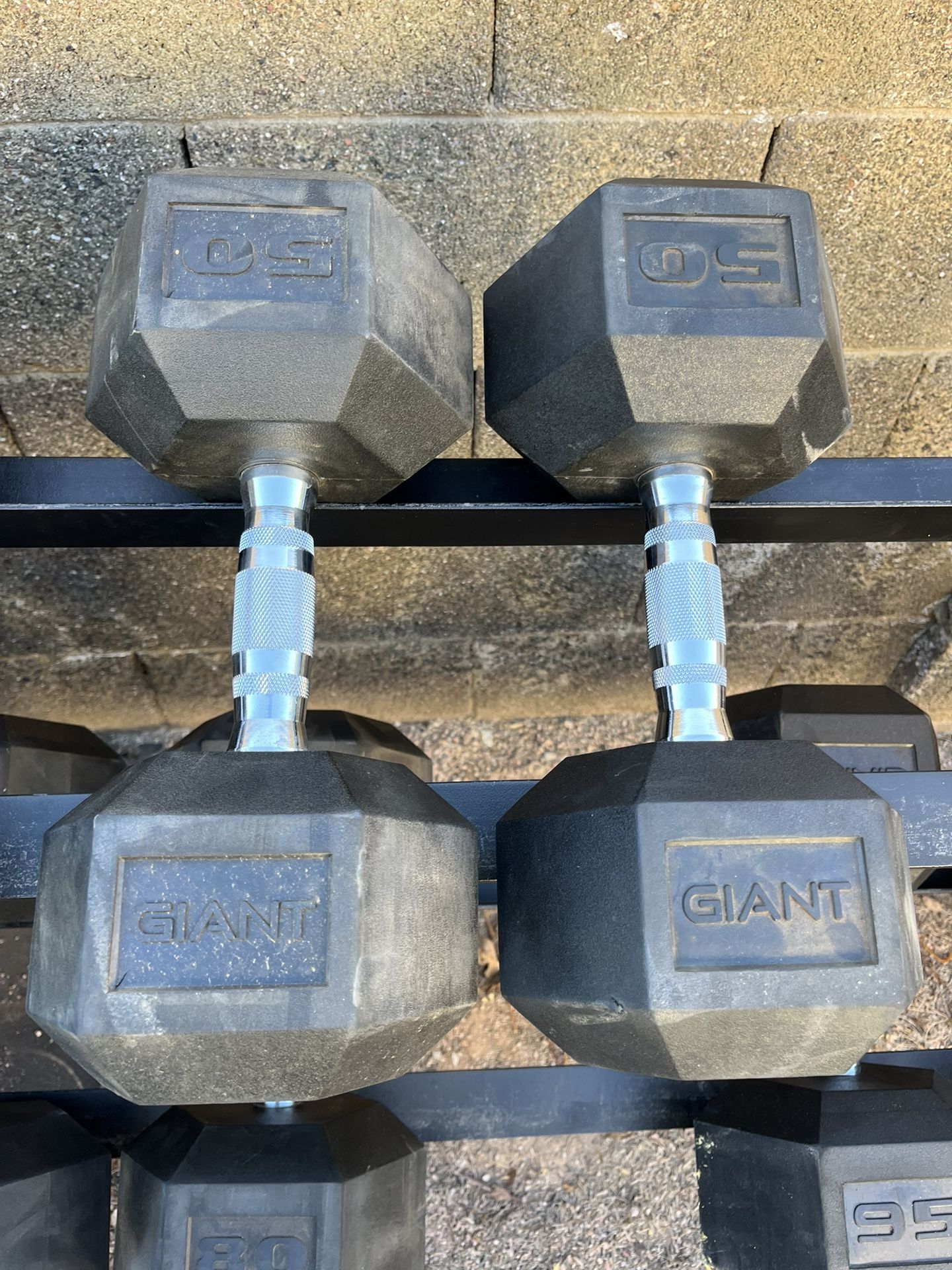 50lb Hex Rubber Dumbbell Set Weights
