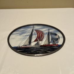 Vintage Stained-Glass Sailboat Suncatcher