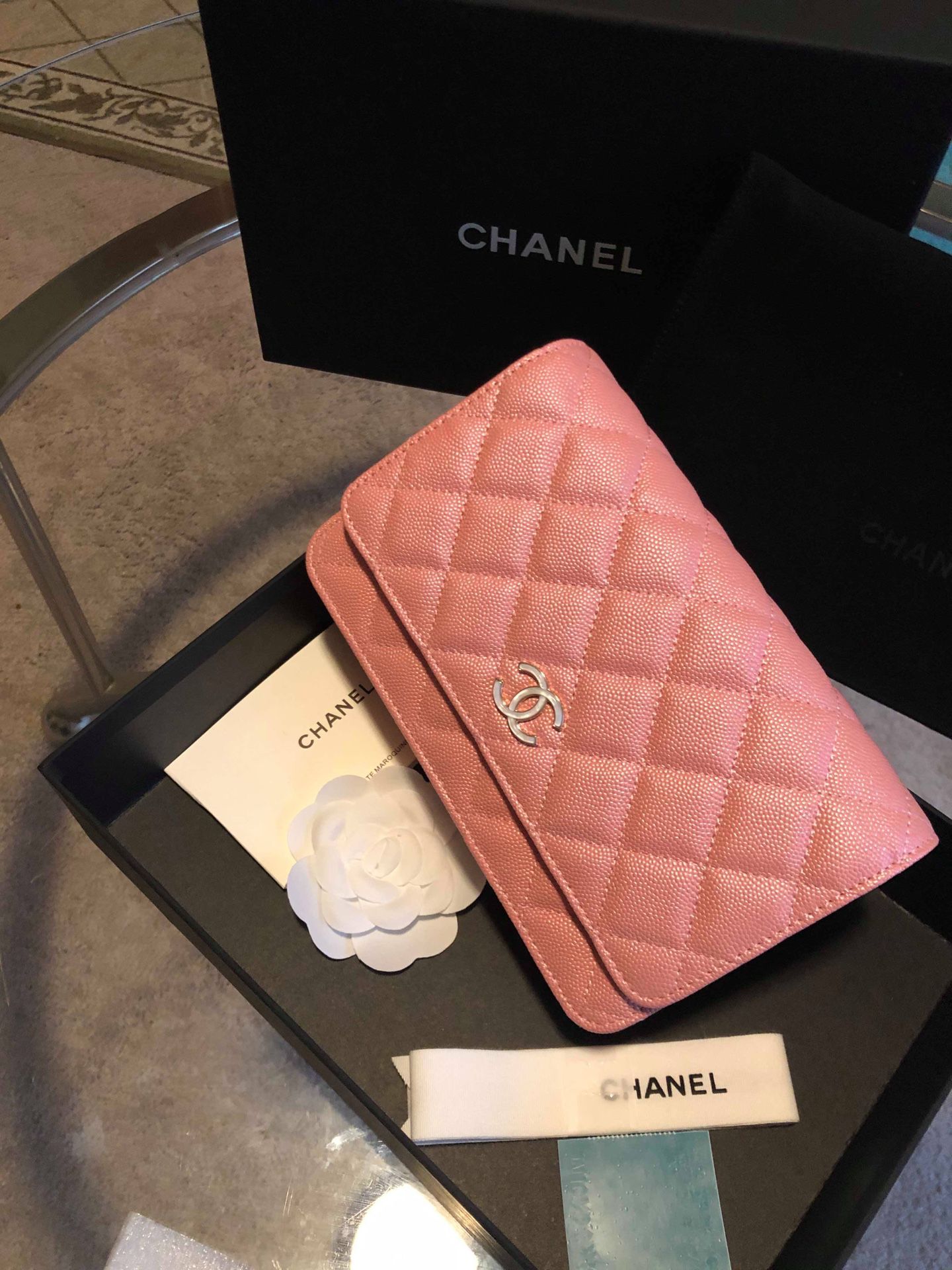Chanel pink clutch bag