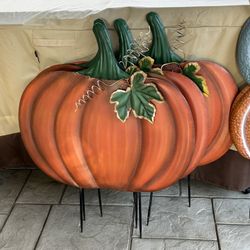X Large Metal Halloween Fall Pumpkin Lawn  Sign Yard Stake Decor (4)