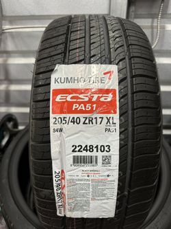 KUHMO 205/40/17 $106 NEW ECSTA PA51 ALL SEASON 205/40R/17 HIGH PERFORMANCE 205/40ZR/17 