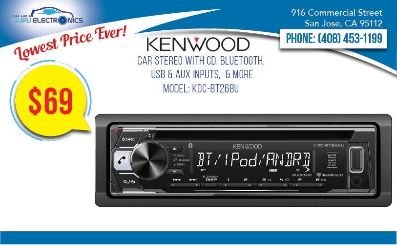 NEW Kenwood KDC-BT268U Car Stereo with CD, AUX, Bluetooth, USB, & More
