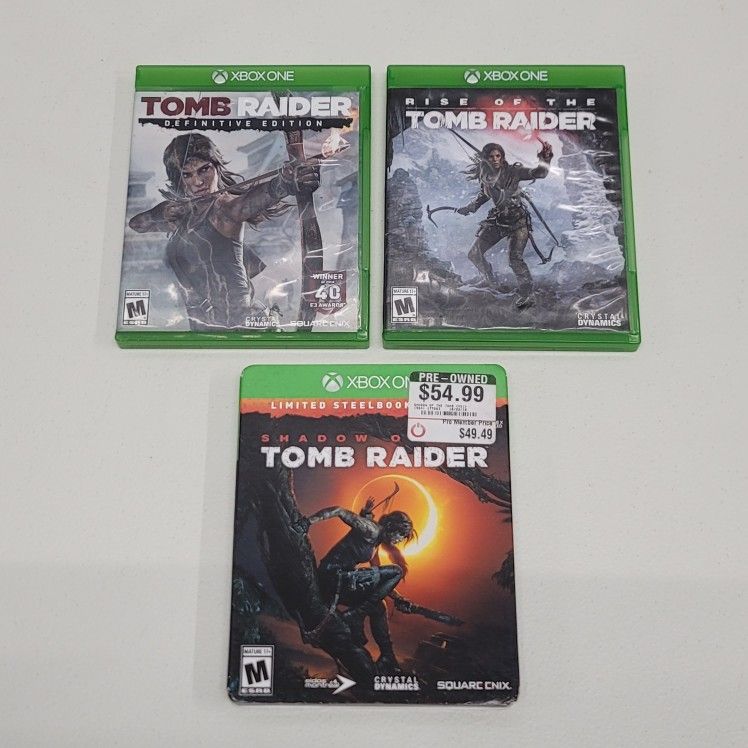 Lot Of 3 Tomb Raider Xbox One Games: Definitive Edition, Rise & Shadow Of The Tomb Raider Steelbook Edition