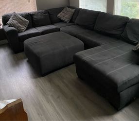 Blue Grey Sectional with ottoman