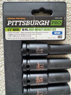 Pittsburgh Pro 1/2” Dr.10 PC deep Impact Socket Set