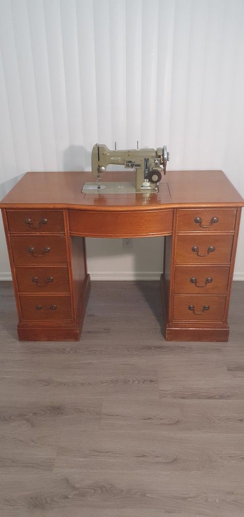 Sewing machine with antique desk
