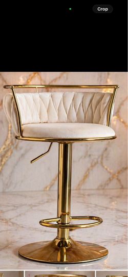 4 pcs Cream Velvet Adjustable Bar Stool Gold Frame