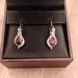 925 Sterling Silver Ruby Earrings 