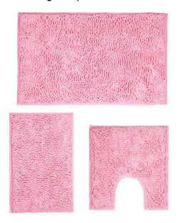 3 Pieces Pink Chenille Plush Bathroom Rug Set P