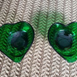 Beautiful Green Heart Vintage Shape Glass Bowls For Sale 