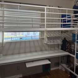Metal Loft Bed with Built-in-Desk