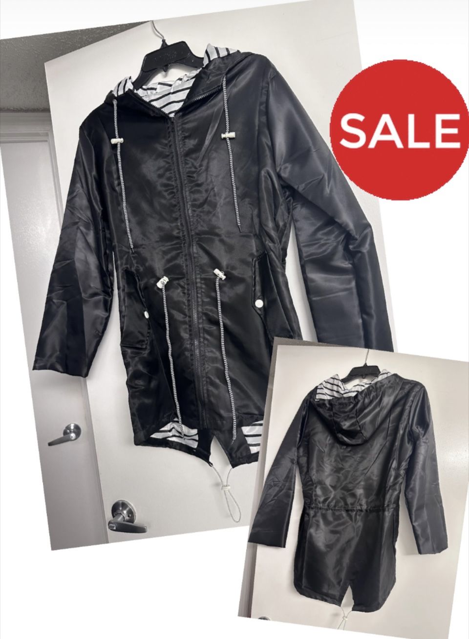 Long Casual Women's Raincoat Jacket Waterproof Windbreaker Hooded Jacket XS - SM