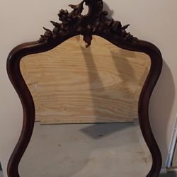 1890's Antique French Country Style Hand Carved Wood Beveled Wall Mirror
