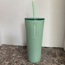 Starbucks 24oz Venti Mint Green Spiral Swirl Stainless Steel Tumbler Cup 2023 USED
