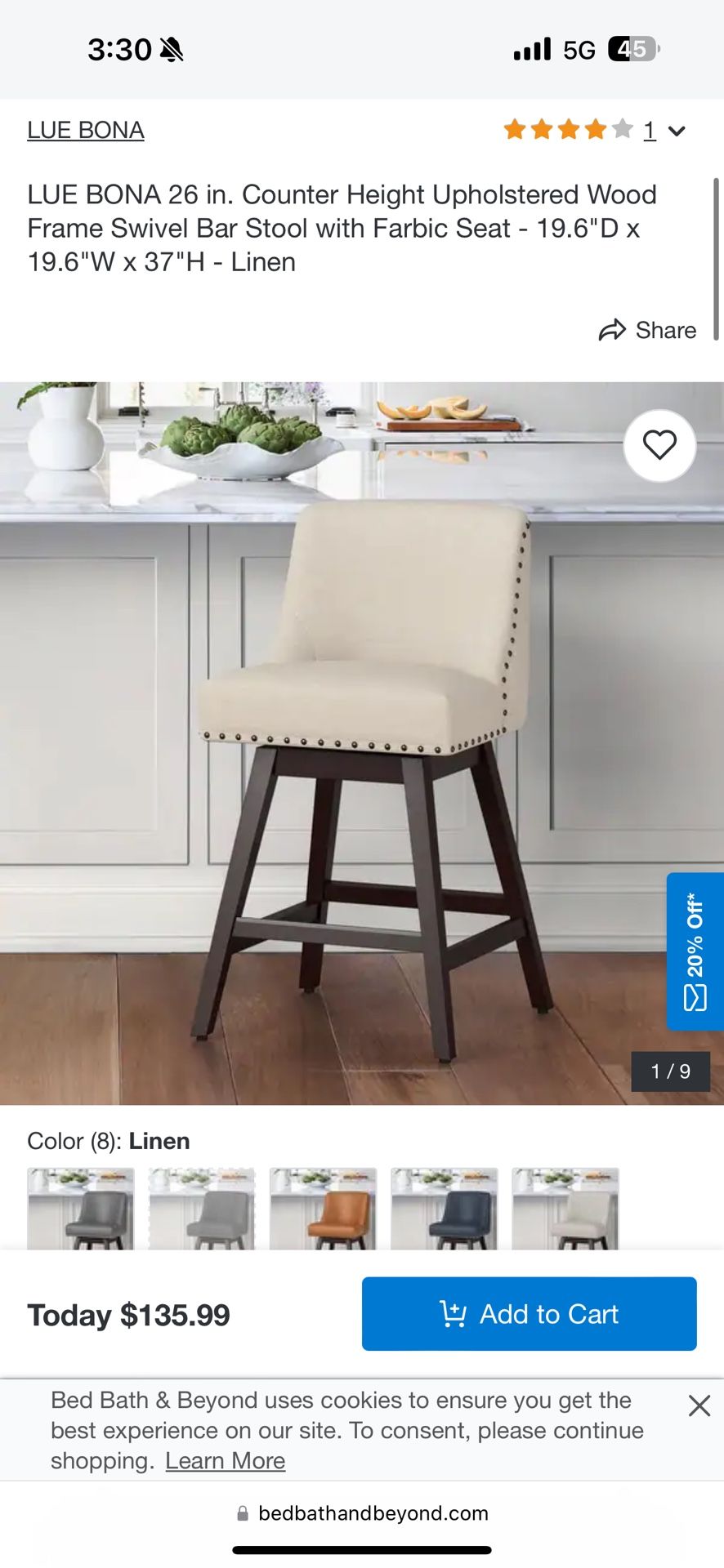 Cream Upholstered Swivel Bar Stool
