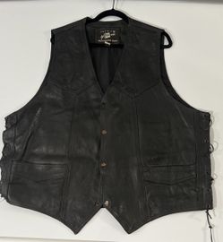 Jafrum Motorcycle Vest Leather Mens 54 Black Snap Button Sleeveless