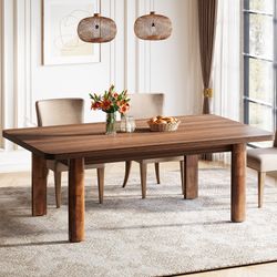 63" Rectangle Dining Table for 4-6, Farmhouse Kitchen Table with Solid Wood Legs