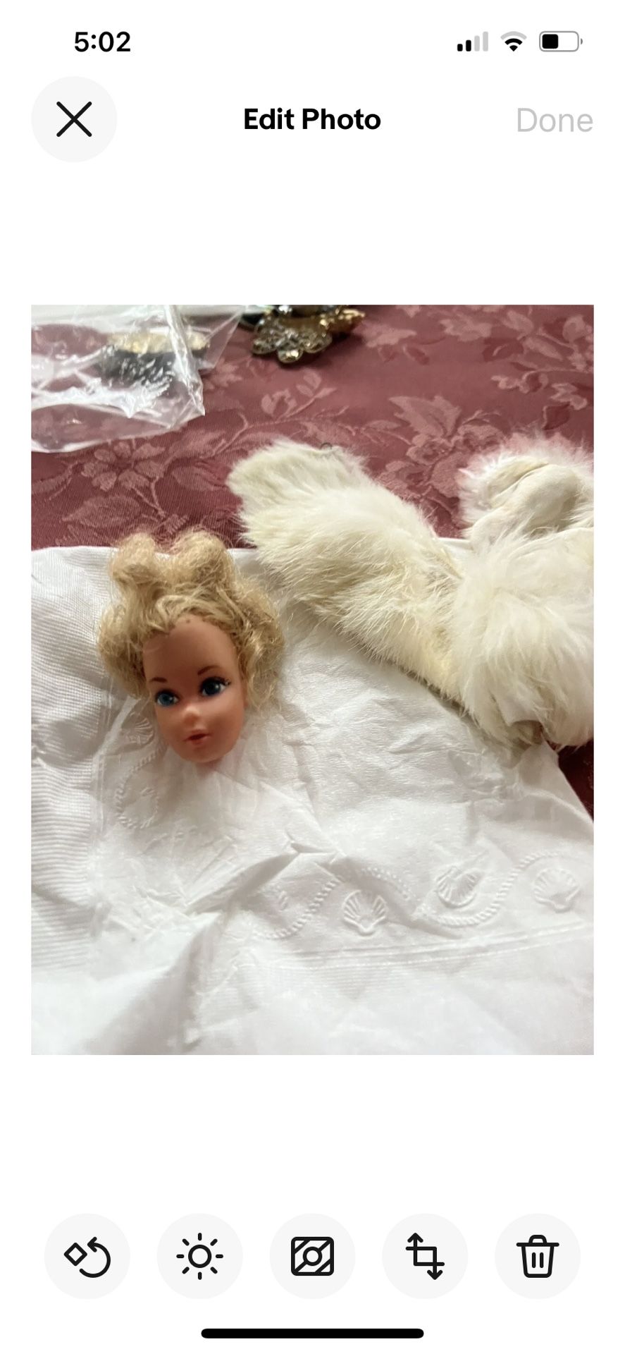 Vtg Blond Barbie Doll blue eyes.   Head only. With Unlabeled Barbie Fur