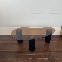 Modern Black Coffee Table With Tempered Glass & 3 Legs