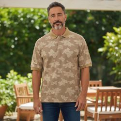 Vintage 90s Khakis by Arrow Mens Tan Floral Waffle Knit Polo Shirt - Mens XL