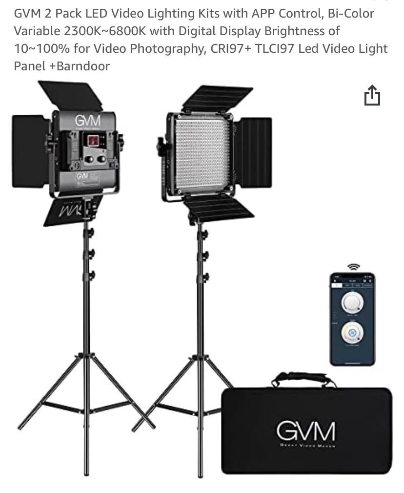 GVM 2 Pack LED Video Lighting Kits with APP Control, Bi-Color Variable 2300K~6800K with Digital Display Brightness of 10~100% for Video Photography, C
