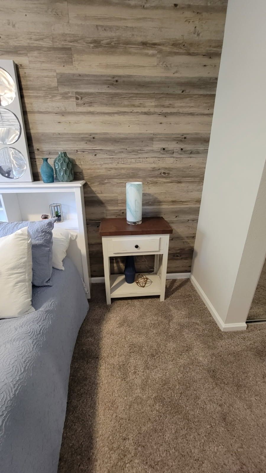 White Night Stand with Brown Top - 1 Drawer