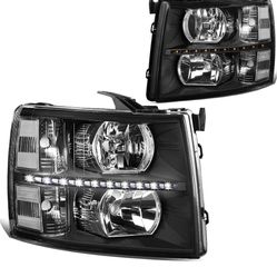 Chevy Silverado 07-13 headlights led black housing  Faros LED con carcasa negra para Chevy Silverado 07-13