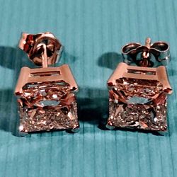 NIB 3.01 Ct 14K Solid Gold PGL Cert Lab Grown Diamond Earrings