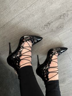 8.5 Black Lace-Up Stiletto Heels