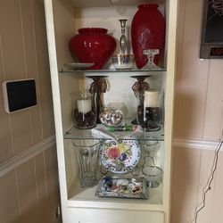White Cabinet With Light And Glass Shelves