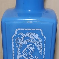 Vintage Empty Jim Beam Blue and White Milk Glass Decanter 1965 Shepherd and dog