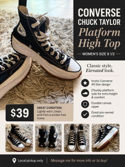Black converse platform size 9.5 women