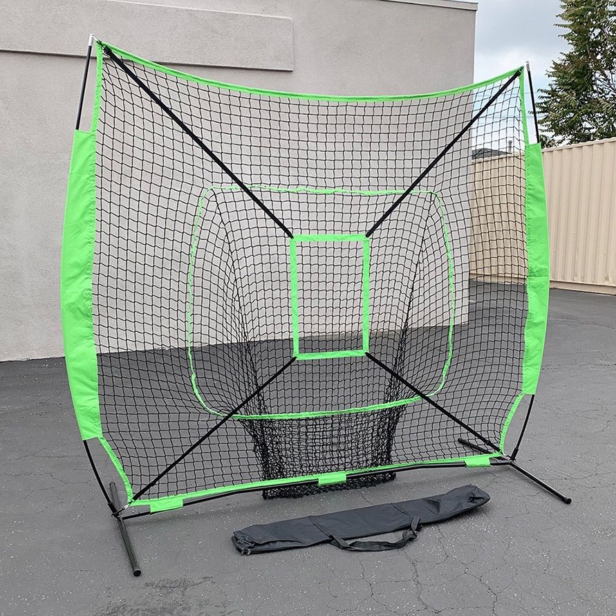 $55 (Brand New) Baseball & softball practice hitting & pitching 7x7’ net with bow frame, carry bag 