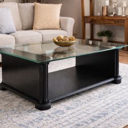 Elegant Restored Coffee Table w/ Thick Glass Top – High-End Statement Piece 