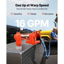 170}Fuel Transfer Pump, 12V DC 16 GPM 1/4 HP, Gasoline Extractor Pump with Automatic Nozzle, Discharge Hose & Suction Pipe for Gasoline, Diesel, Keros