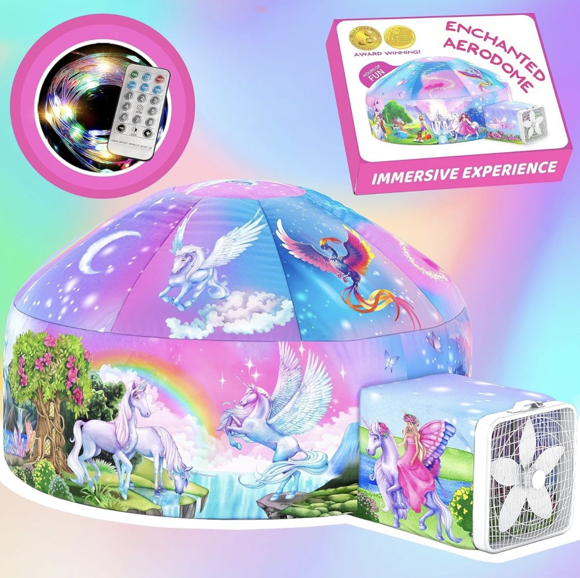 Enchanted Aerodome with LED Lights - Air Tent Fort - Inflatable Play Tent for Kids - Princess Tent for Girls - Unicorn Tent - Kids Tent Indoor - Kids
