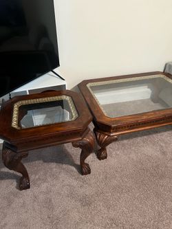 Walnut wood glass Coffee Table and End Table